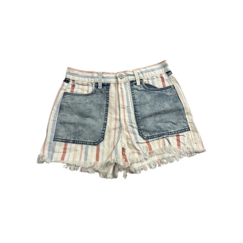 American Eagle Denim Shorts Womens 2 Multicolor Striped Frayed Hem High Rise